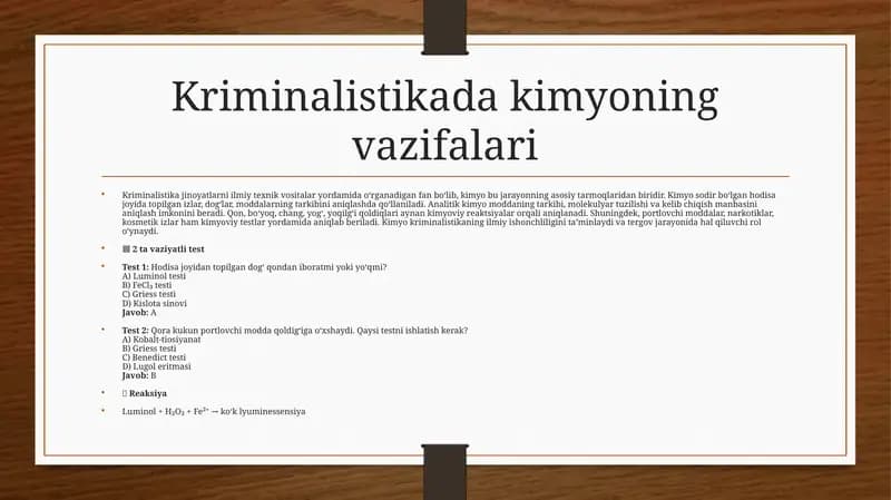 Kriminalistika fanidan kimyo