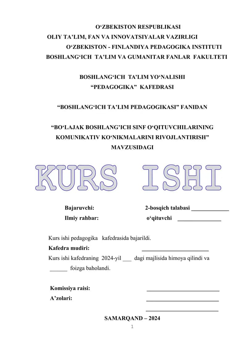Bo'lajak boshlang'ich sinif O'qituvchilarining komunikativ Ko'nikmalari