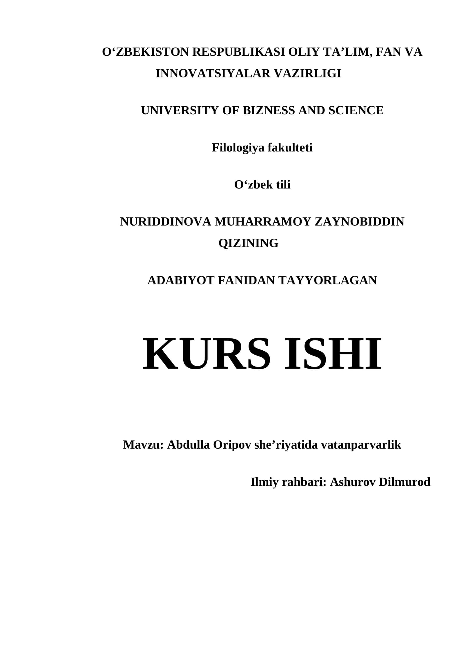 Abdulla Oripov sheʼriyatida vatanparvarlik