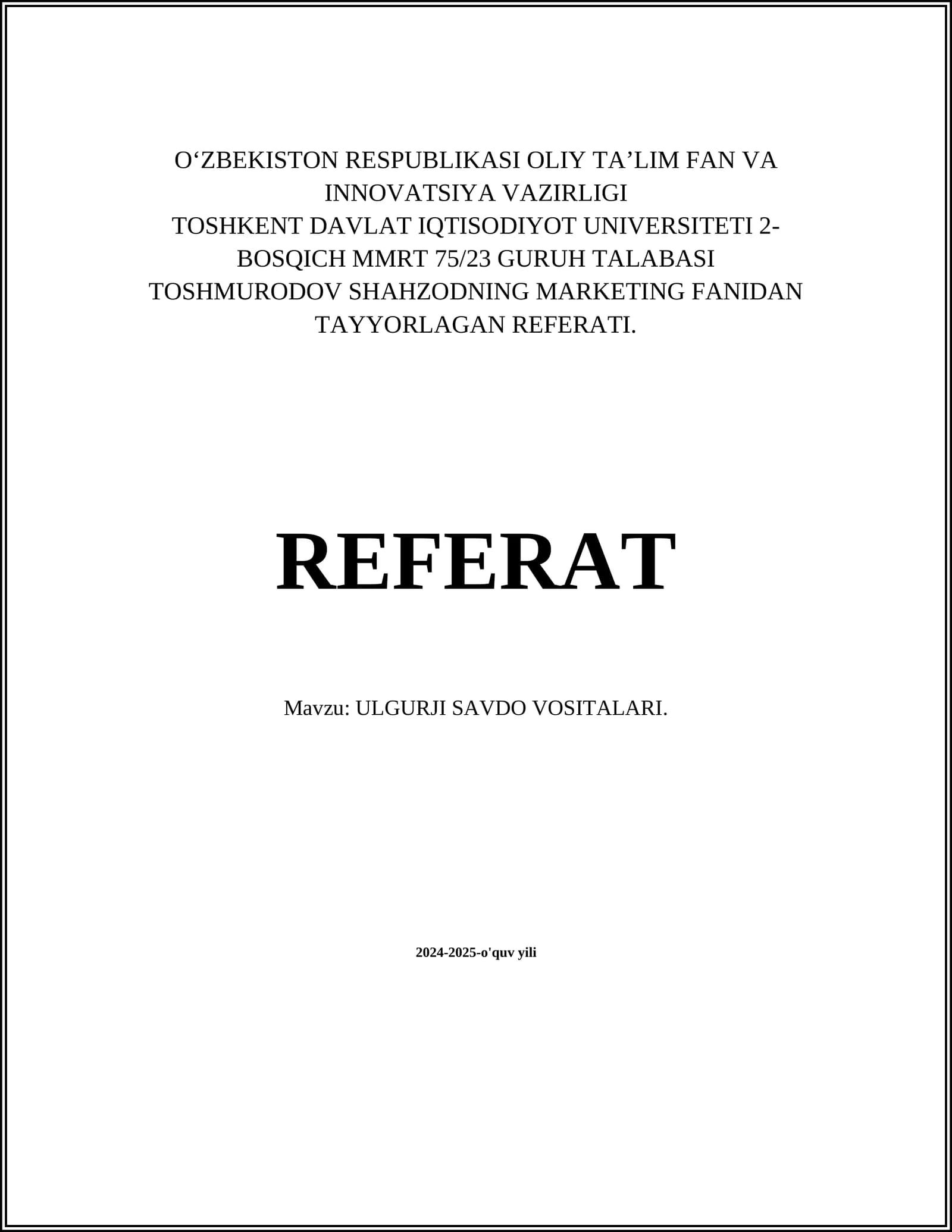 ULGURJI SAVDO VOSITALARI
