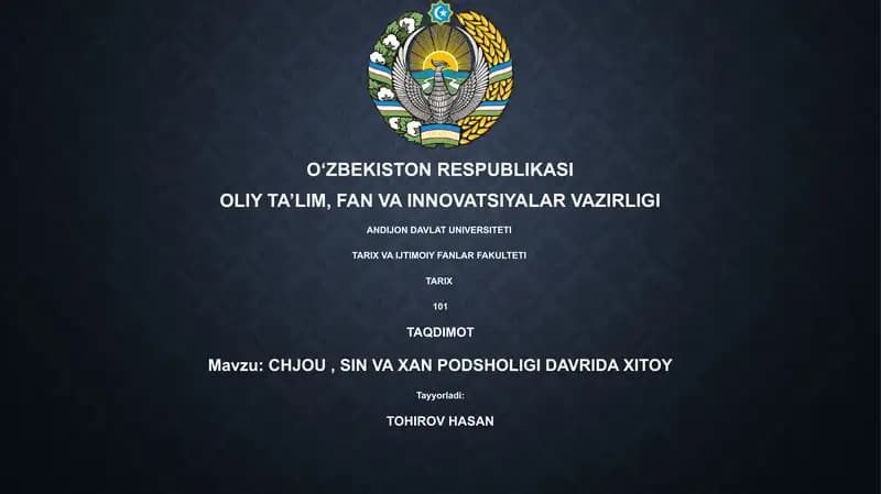 CHJOU, SIN VA XAN PODSHOLIGI DAVRIDA XITOY