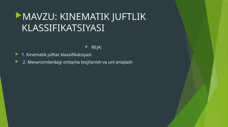 KINEMATIK JUFTLIK KLASSIFIKATSIYASI