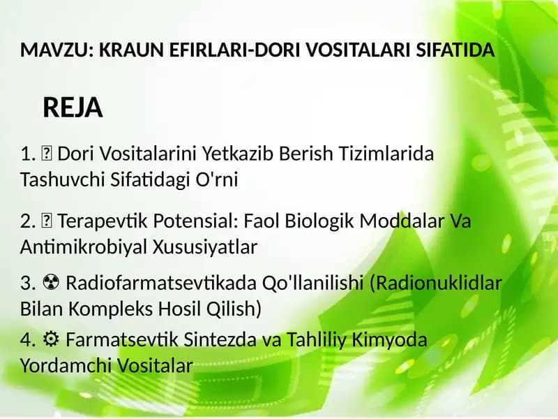 KRAUN EFIRLARI-DORI VOSITALARI SIFATIDA