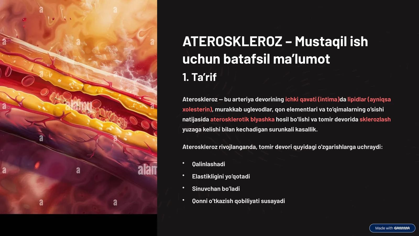 ATEROSKLEROZ – Mustaqil ish uchun batafsil ma’lumot