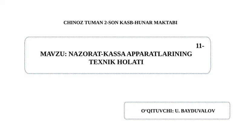 Nazorat-kassa apparatlarini texnik holati
