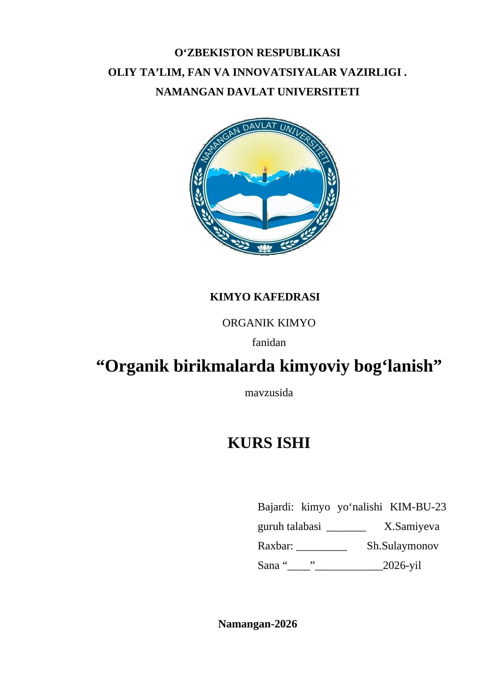 Organik birikmalarda kimyoviy bogʻlanish