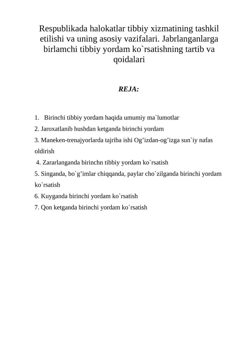 Birinchi Tibbiy Yordam