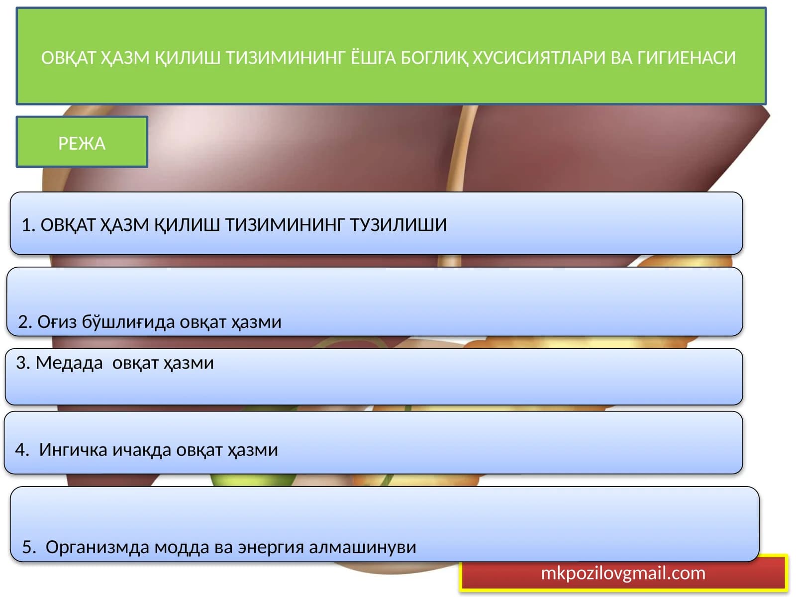 ОВҚАТ ҲАЗМ ҚИЛИШ ТИЗИМИНИНГ ЁШГА БОГЛИҚ ХУСИСИЯТЛАРИ ВА ГИГИЕНАСИ