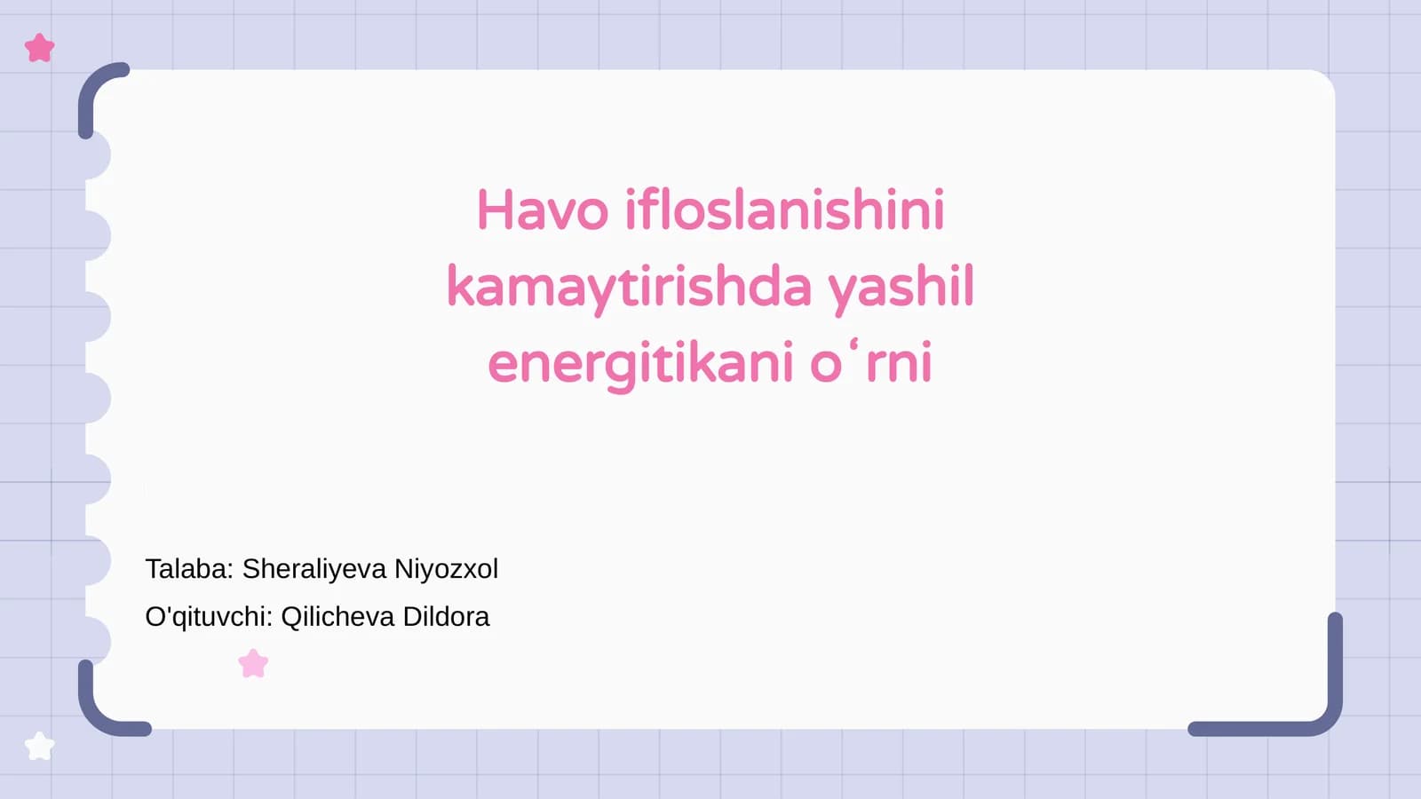 Havo ifloslanishini kamaytirishda yashil energiyani oʻrni