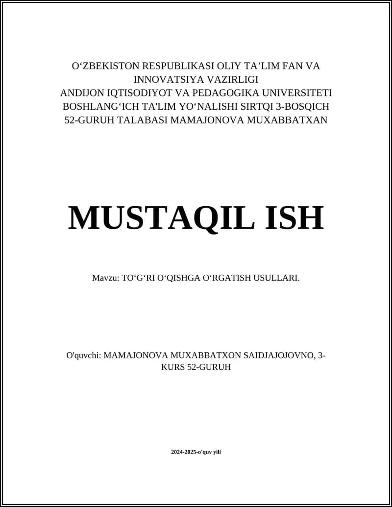 TOʻGʻRI OʻQISHGA OʻRGATISH USULLARI