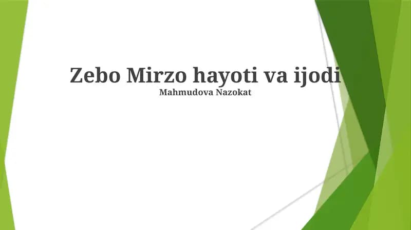 Zebo Mirzo hayoti va ijodi
