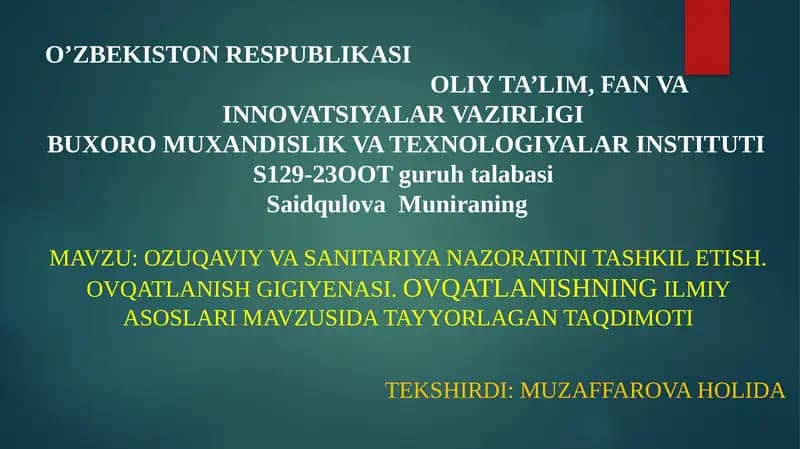 Ovqatlanish Gigiyenasi