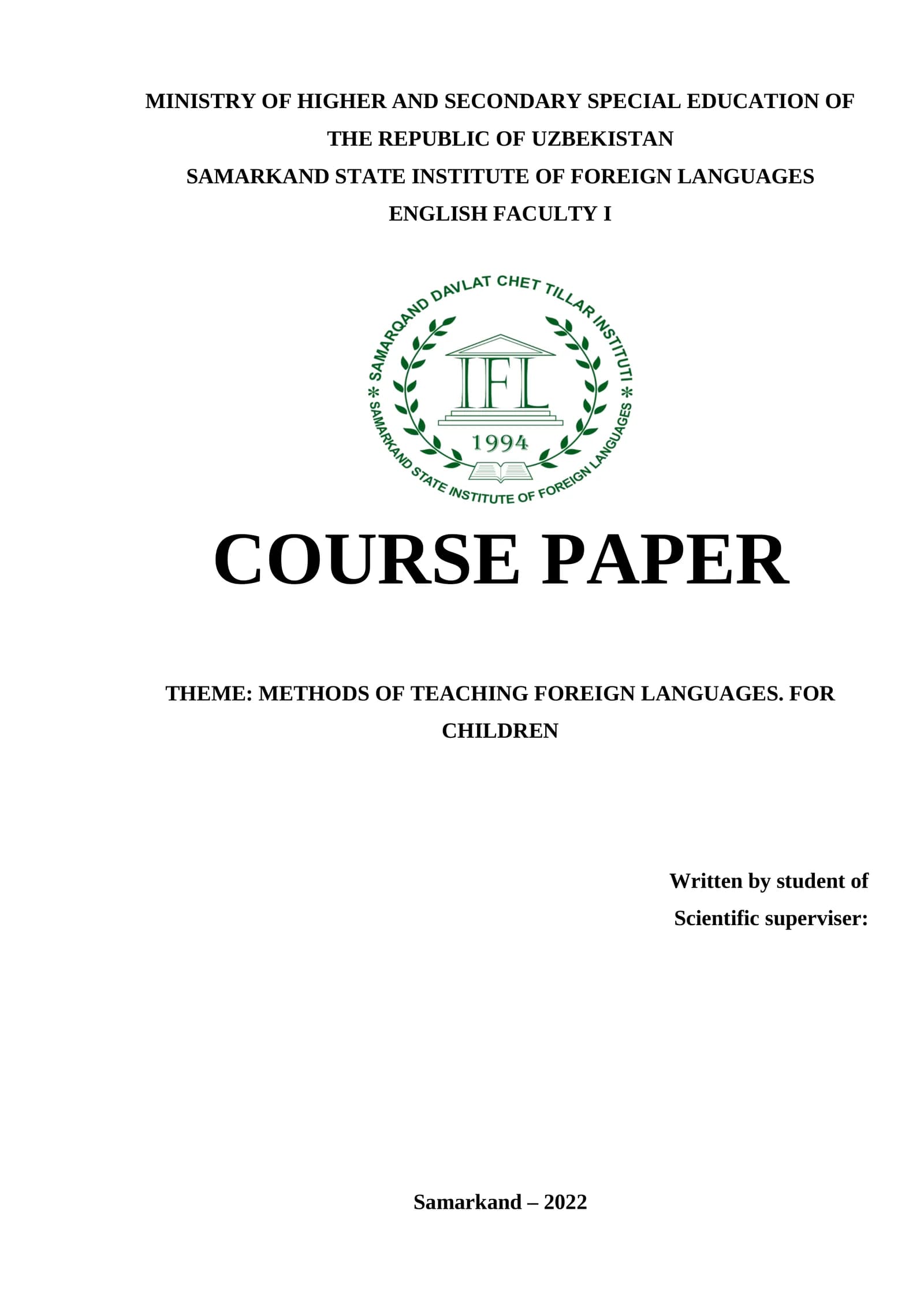 METHODS OF TEACHING FOREIGN LANGUAGES FOR CHILDREN
