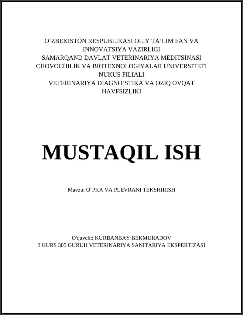 O'PKA VA PLEVRANI TEKSHIRISH