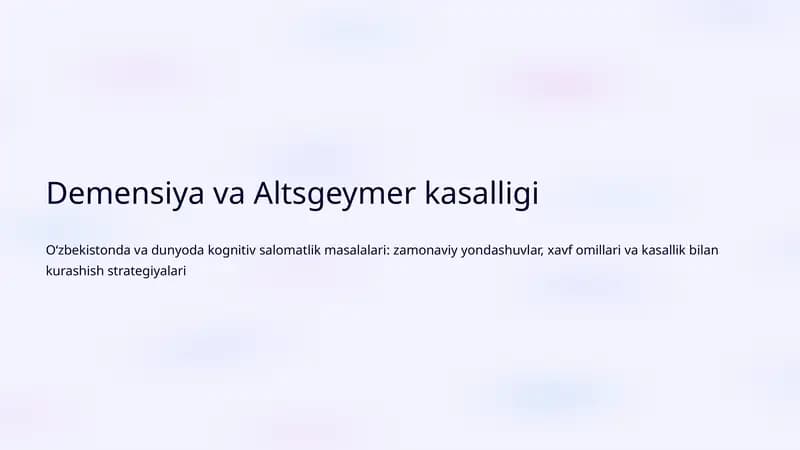 Demensiya va Altsgeymer kasalligi