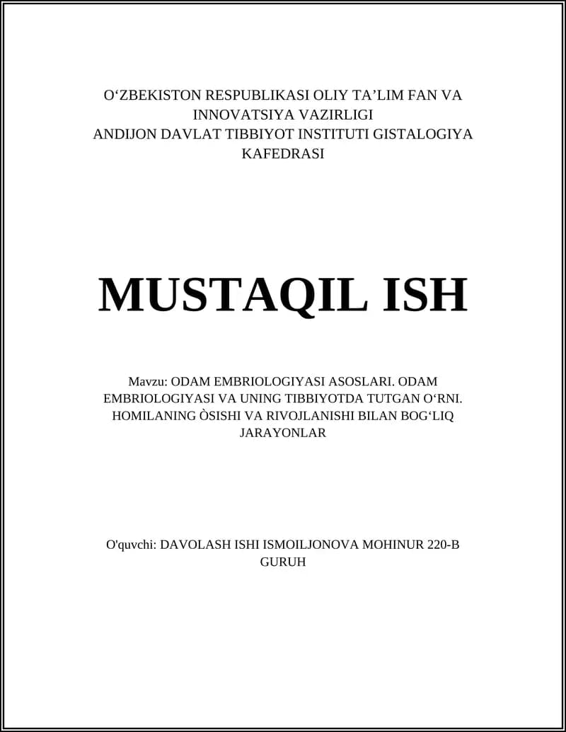 ODAM EMBRIOLOGIYASI ASOSLARI
