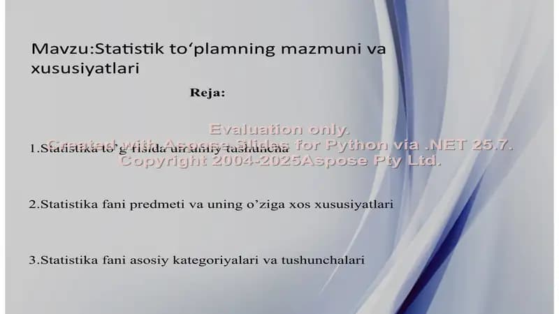 Statistika fanining umumiy tushunchasi