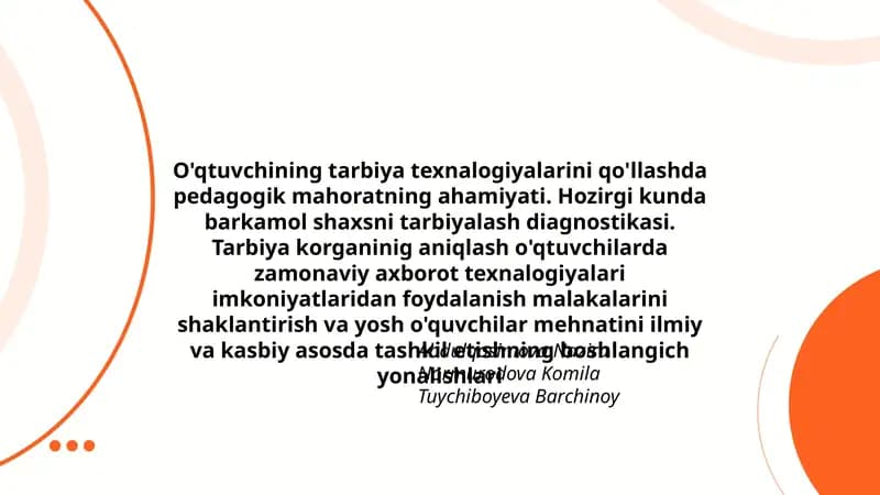 Tarbiya texnalogiyalari va pedagogik mahorat