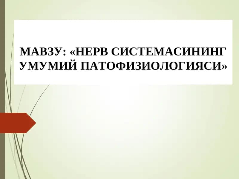 НЕРВ СИСТЕМАСИНИНГ УМУМИЙ ПАТОФИЗИОЛОГИЯСИ
