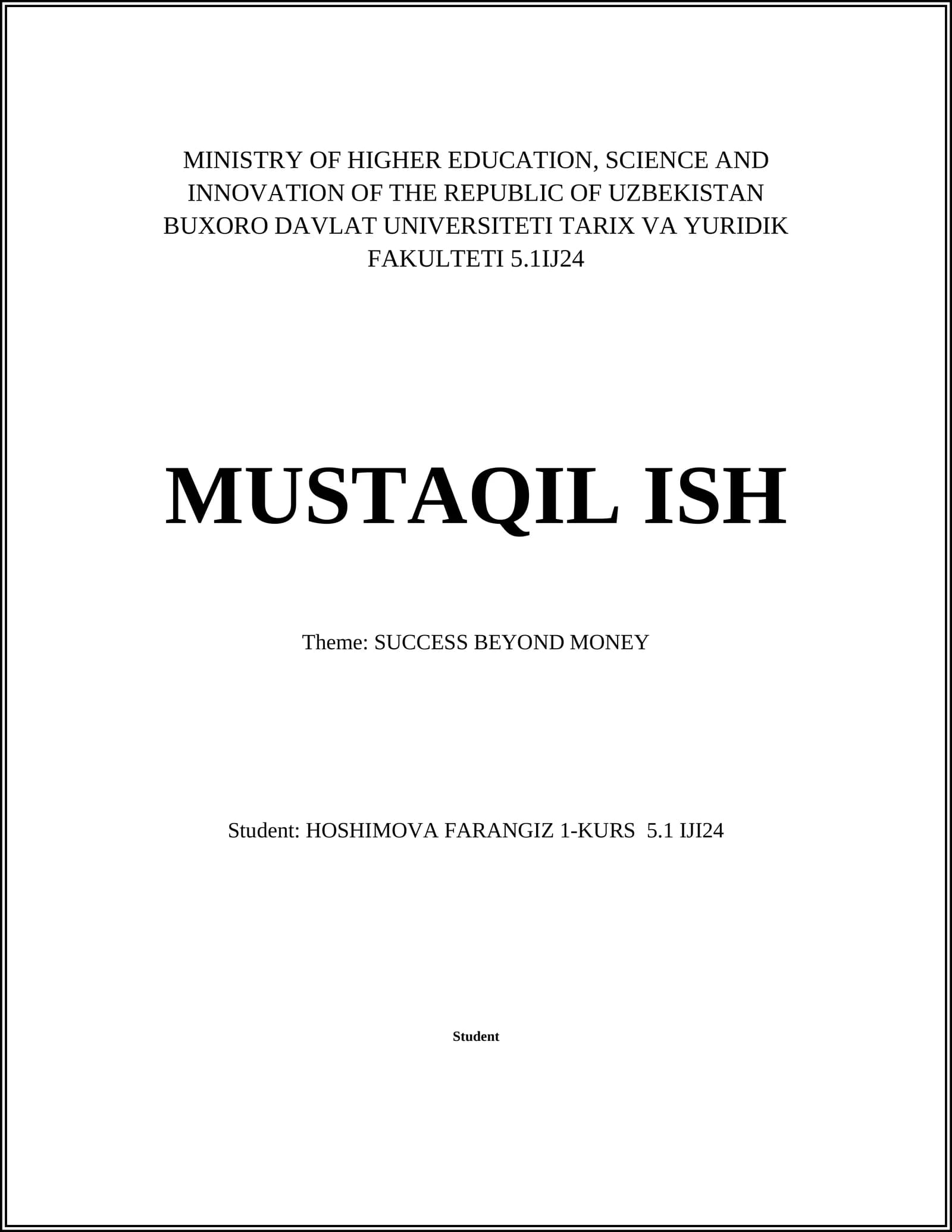 BUXORO DAVLAT UNIVERSITETI TARIX VA YURIDIK FAKULTETI MUSTAQIL ISH
