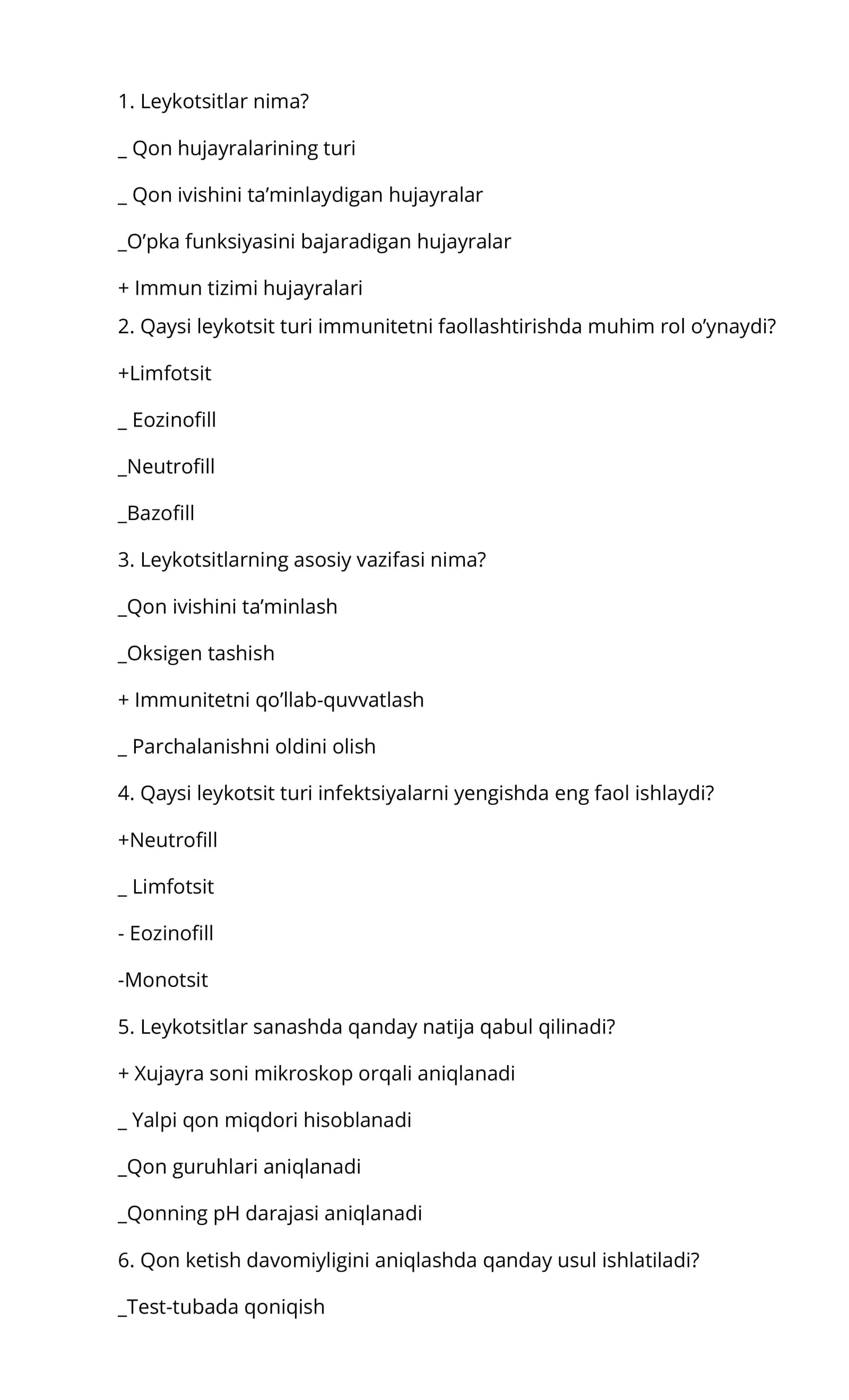 Leykotsitlarning vazifasi