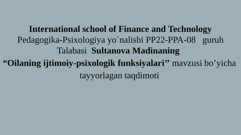 oilaning ijtimoiy-psixologik funksiyalari