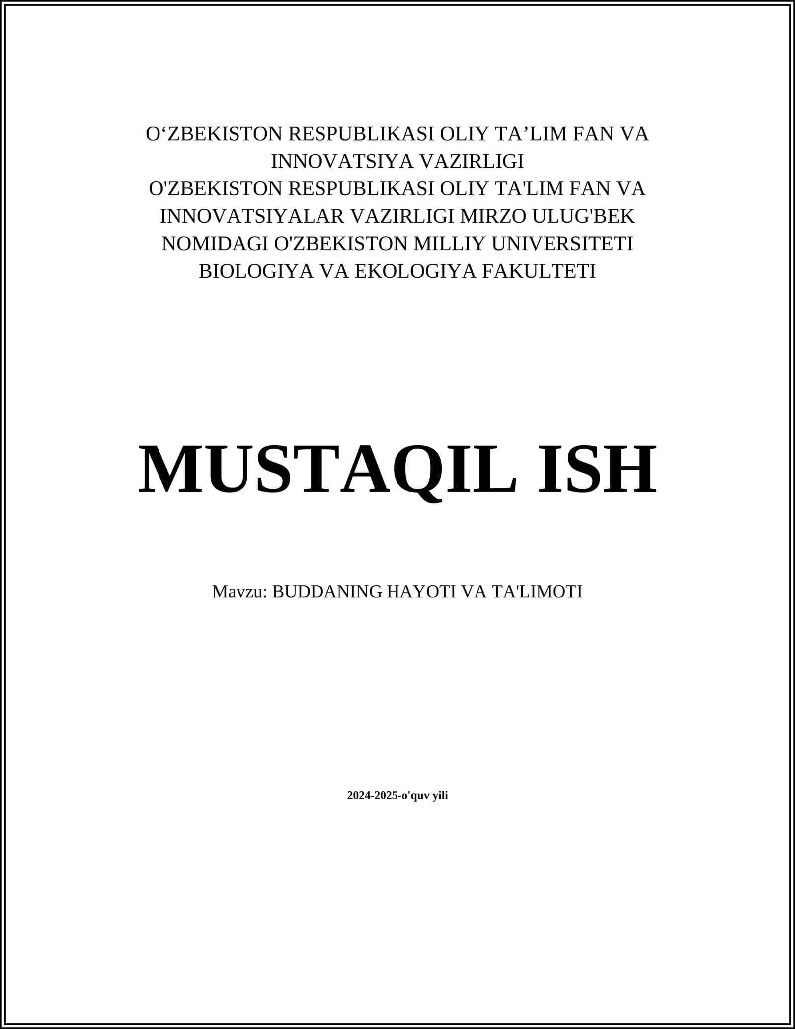BUDDANING HAYOTI VA TA'LIMOTI