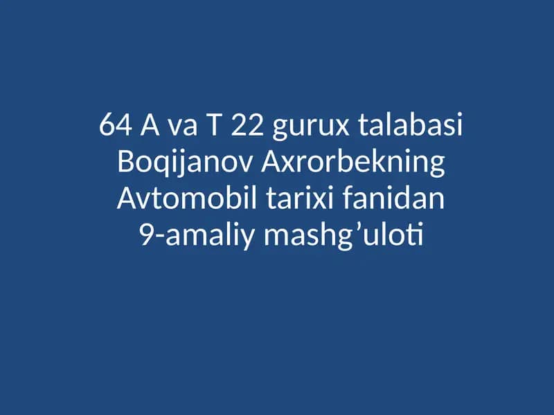 Johon va O'zbekiston avtomobil bozori