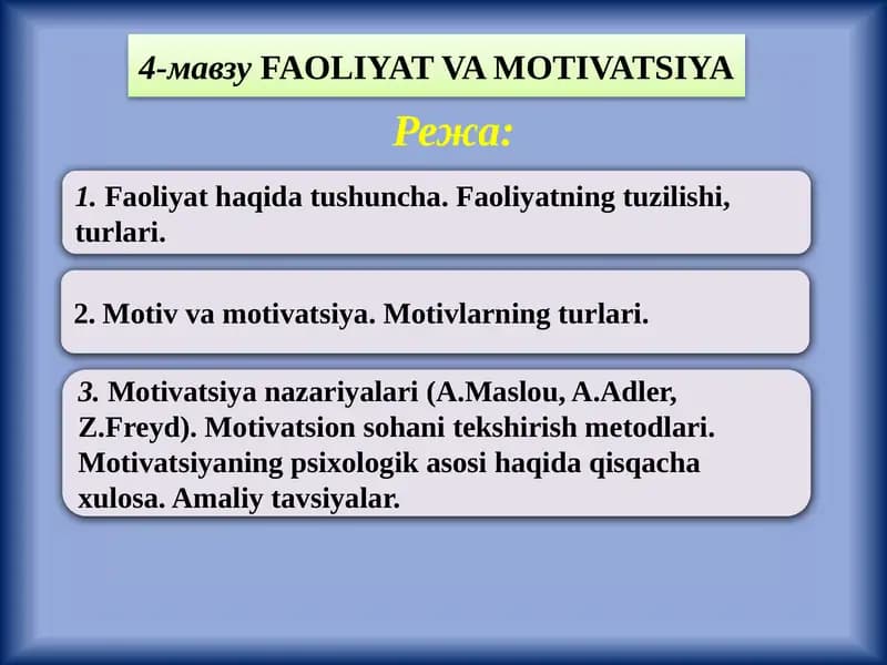 FAOLIYAT VA MOTIVATSIYA