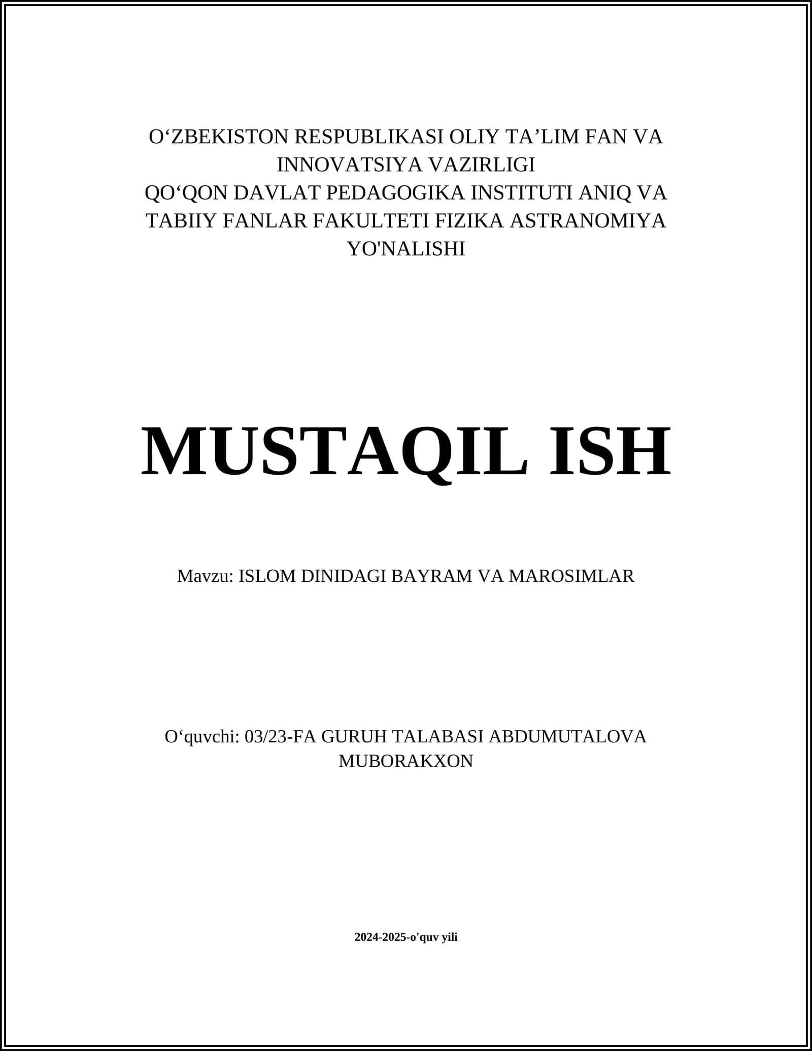 ISLOM DINIDAGI BAYRAM VA MAROSIMLAR