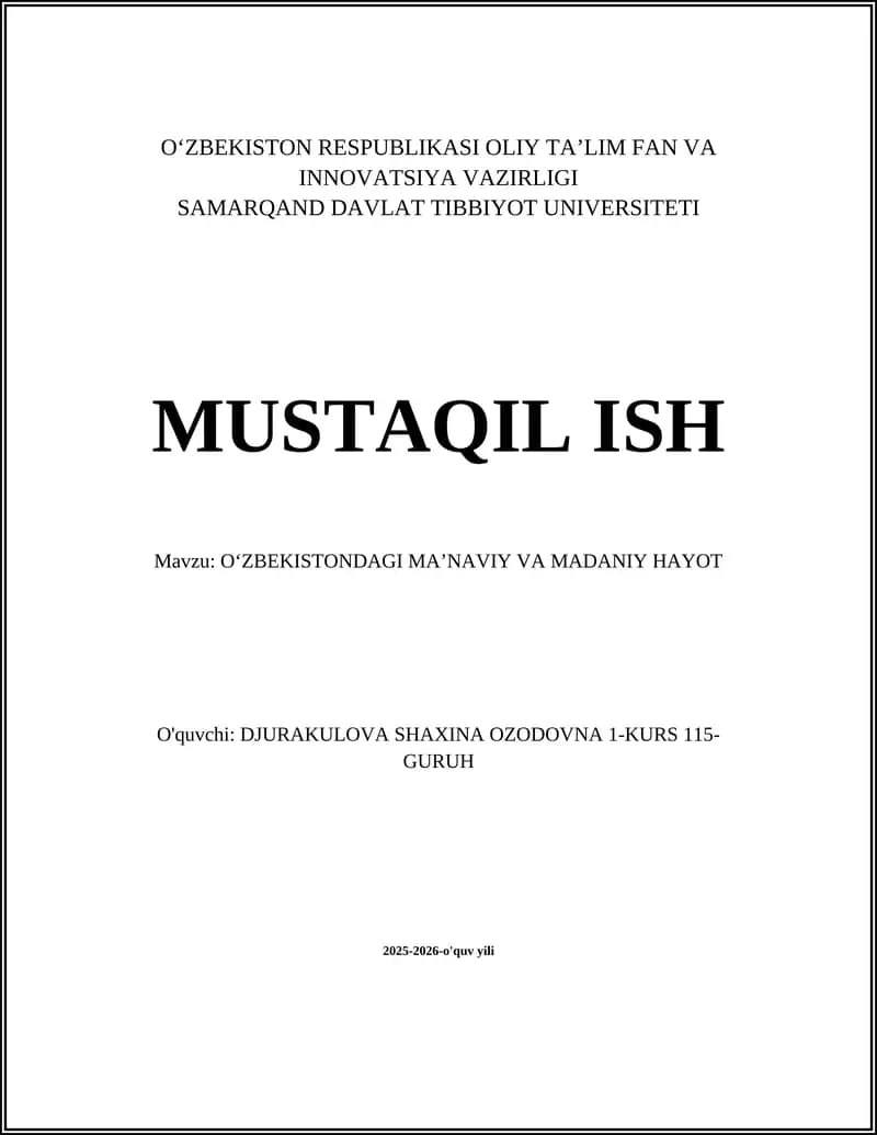 Oʻzbekistondagi Ma'naviy va Madaniy Hayot