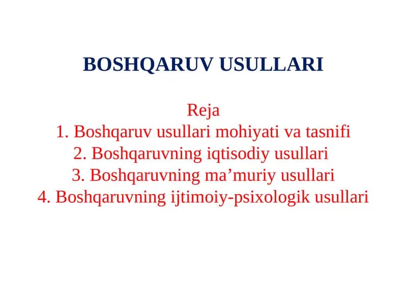 BOSHQARUV USULLARI