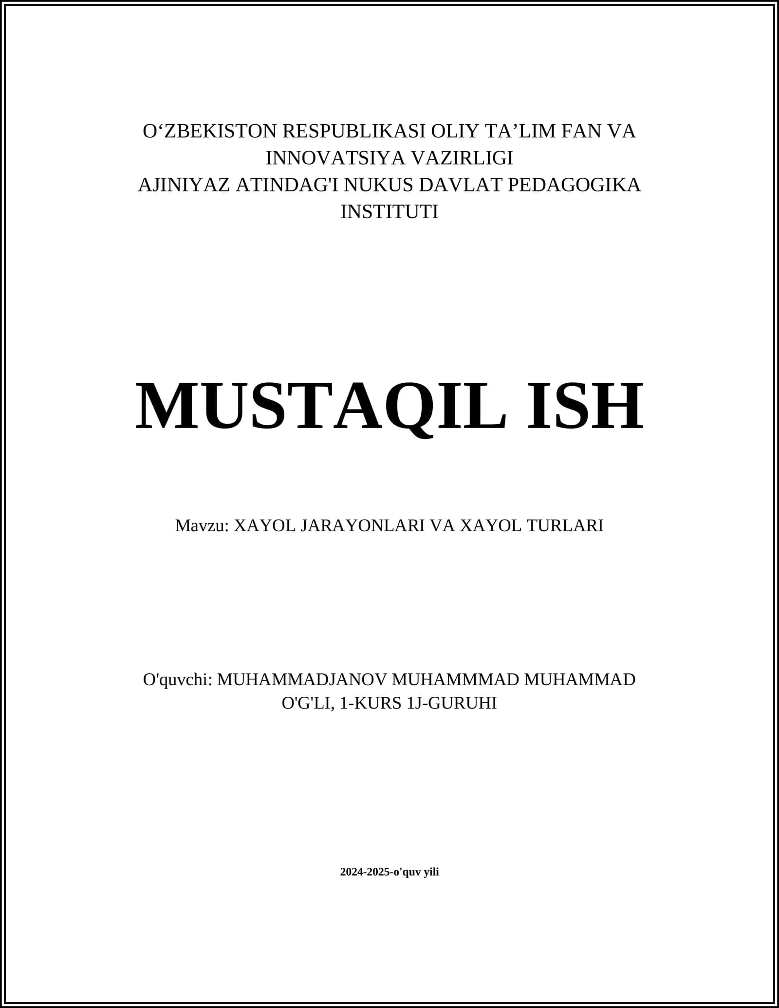 XAYOL JARAYONLARI VA XAYOL TURLARI