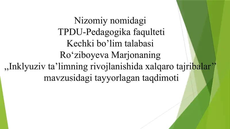 Inklyuziv taʼlimning rivojlanishida xalqaro tajribalar.