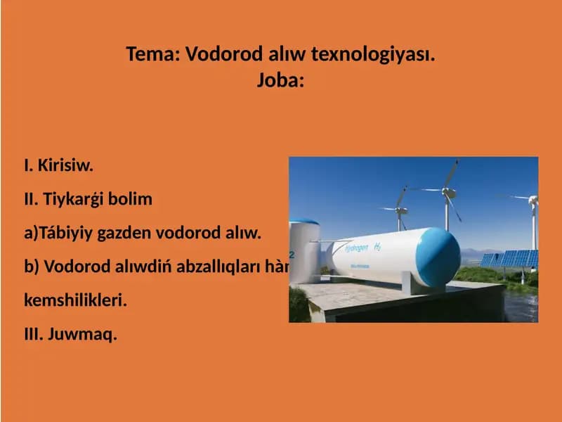 Vodorod alıw texnologiyası
