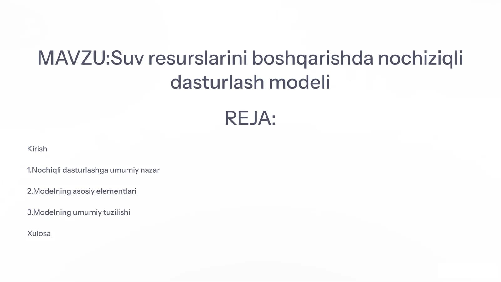 Suv resurslarini boshqarishda nochiziqli dasturlash modeli