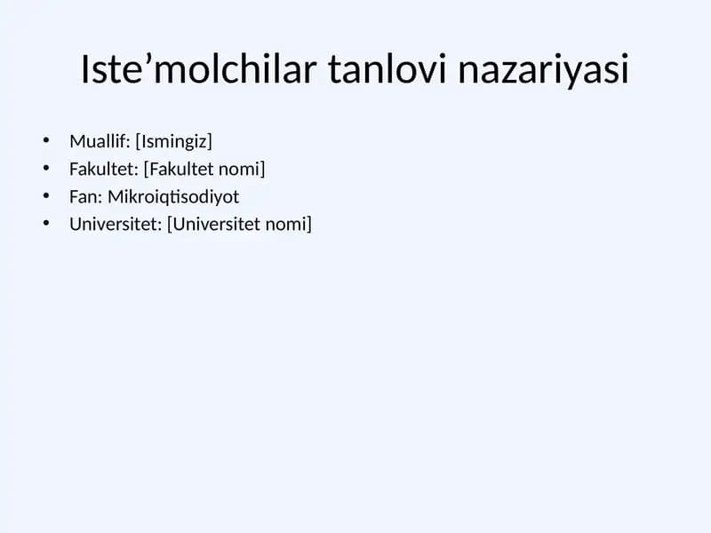 Iste’molchilar tanlovi nazariyasi