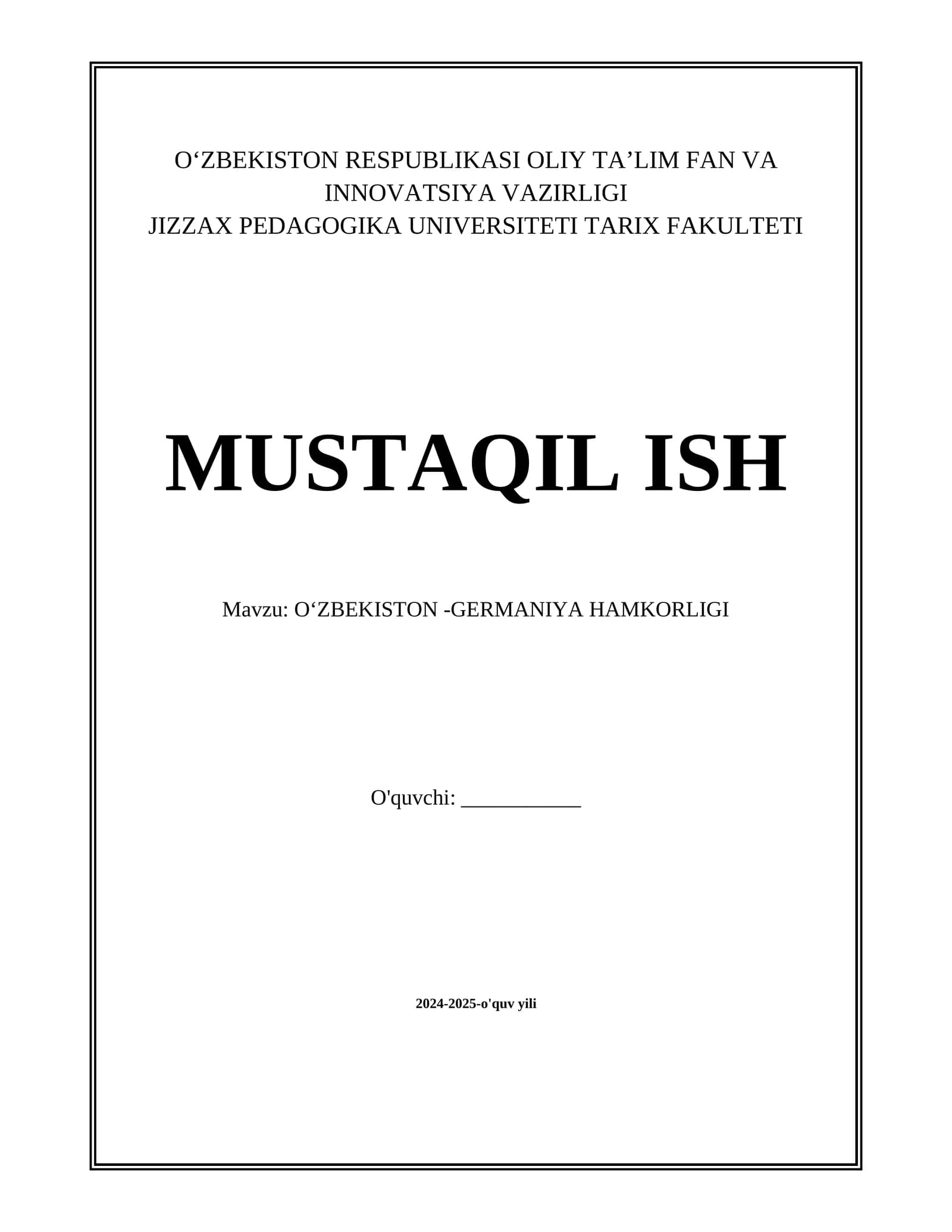 OʻZBEKISTON -GERMANIYA HAMKORLIGI