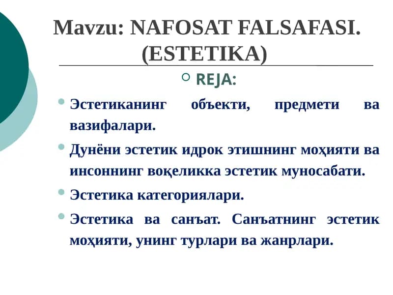 NAFOSAT FALSAFASI. (ESTETIKA)