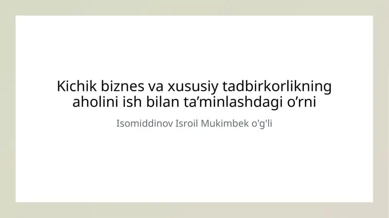 Kichik biznes va xususiy tadbirkorlik