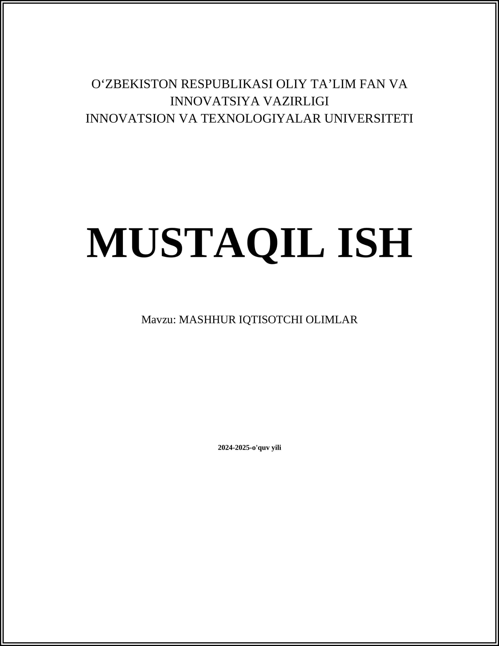 MASHHUR IQTISOTCHI OLIMLAR