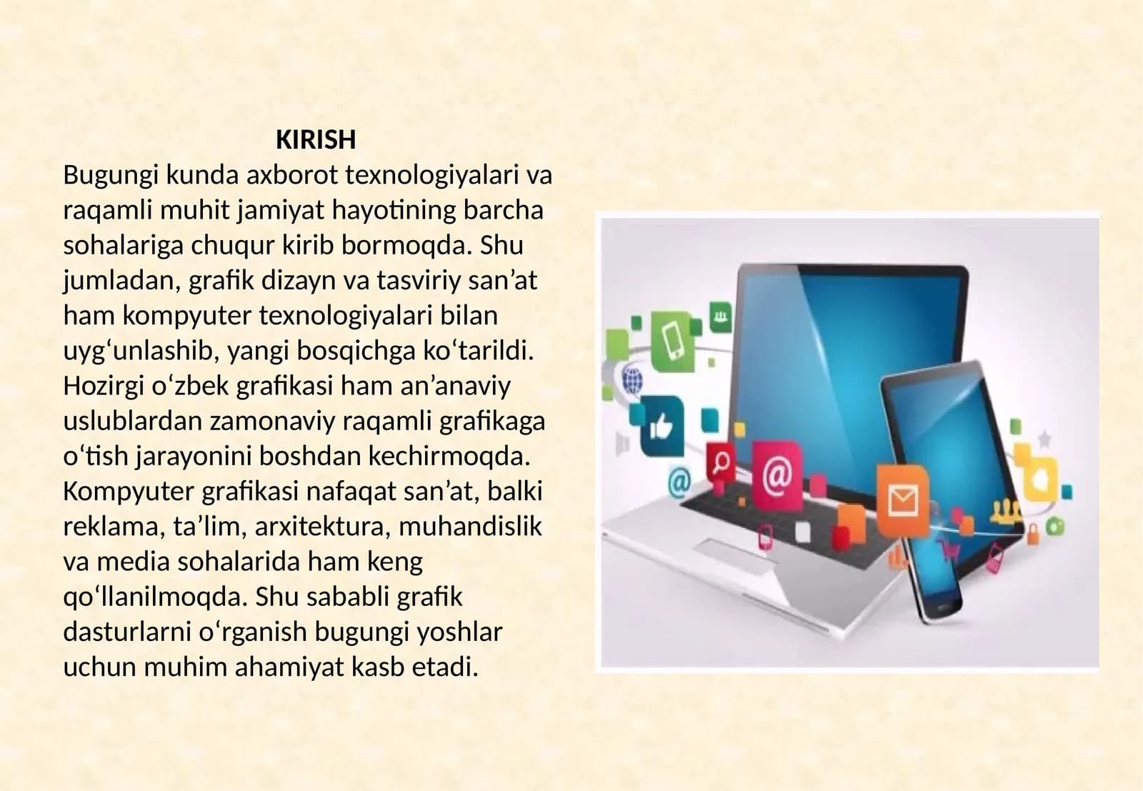 Hozirgi o'zbek grafikasi. Grafika va  kompyuter dasturlari