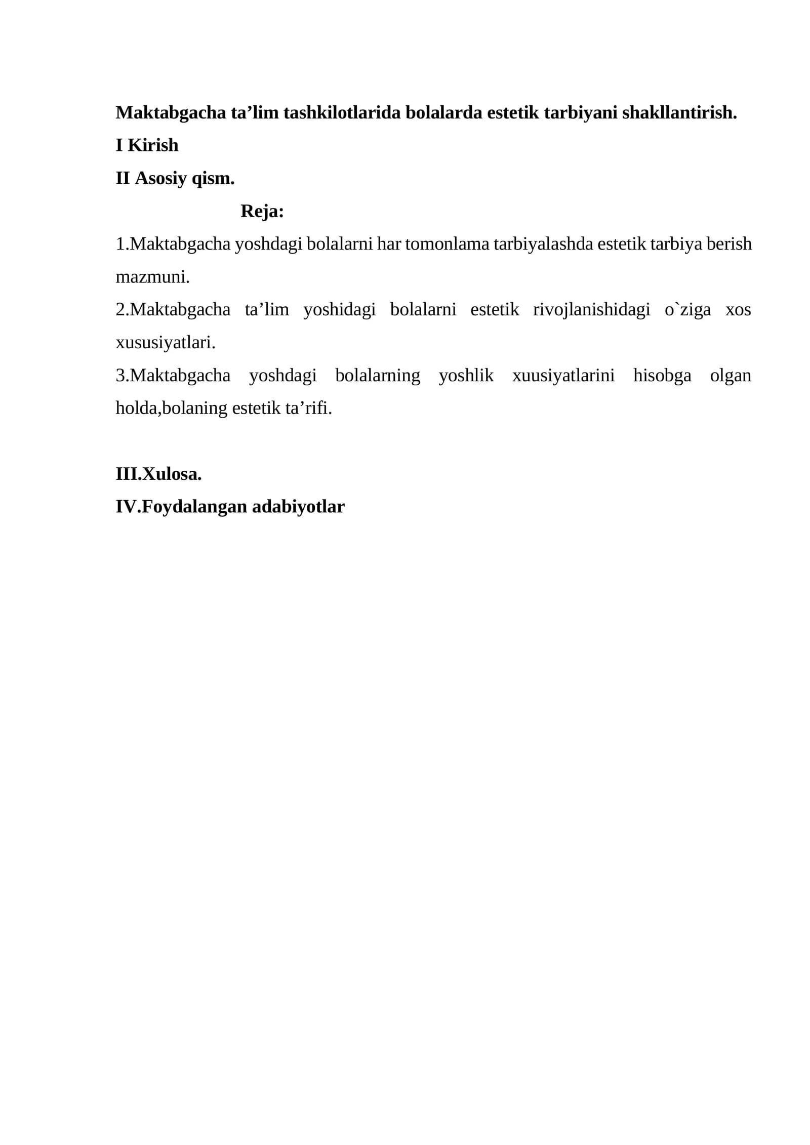 Maktabgacha ta’limda estetik tarbiya