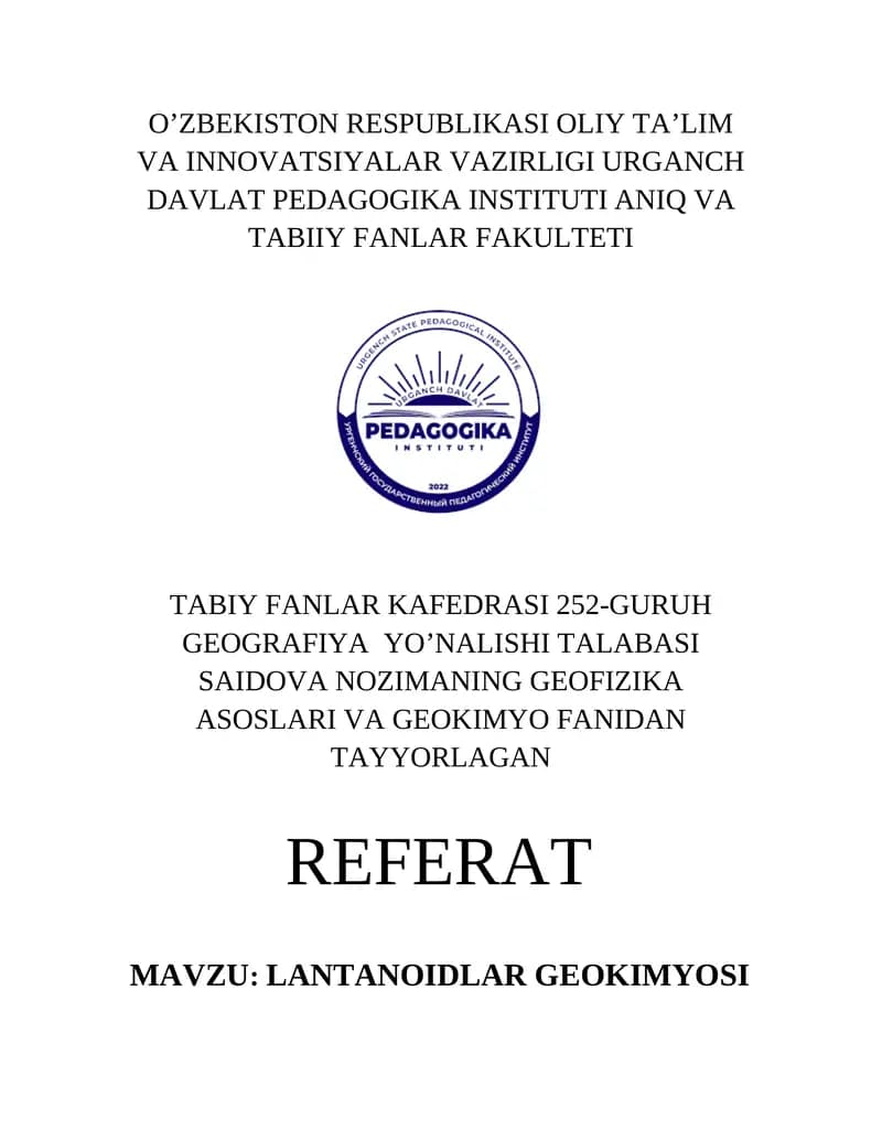 Lantanoidlar Geokimyosi