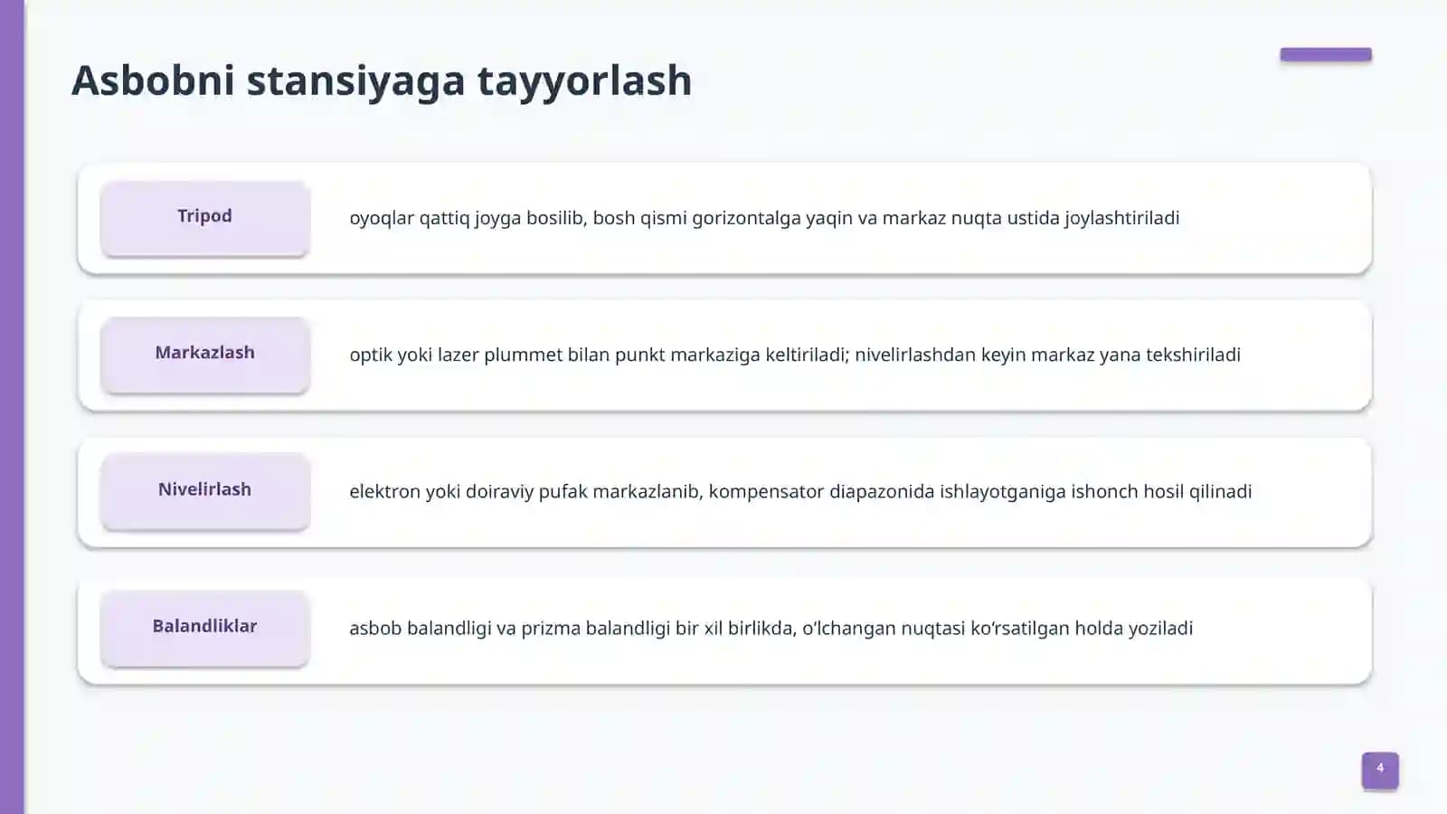 Qurilish geodeziyasi:dala ishlari 4