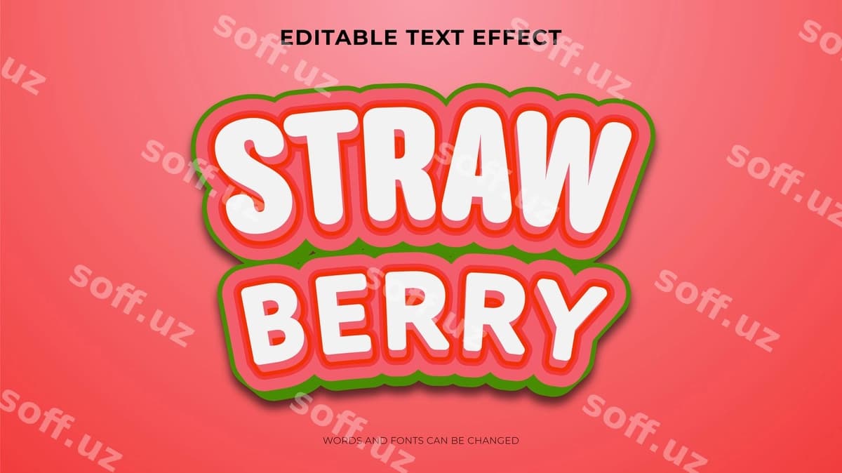 3d uslubdagi murdum matn effekti | Strawberry text effect with 3d style
