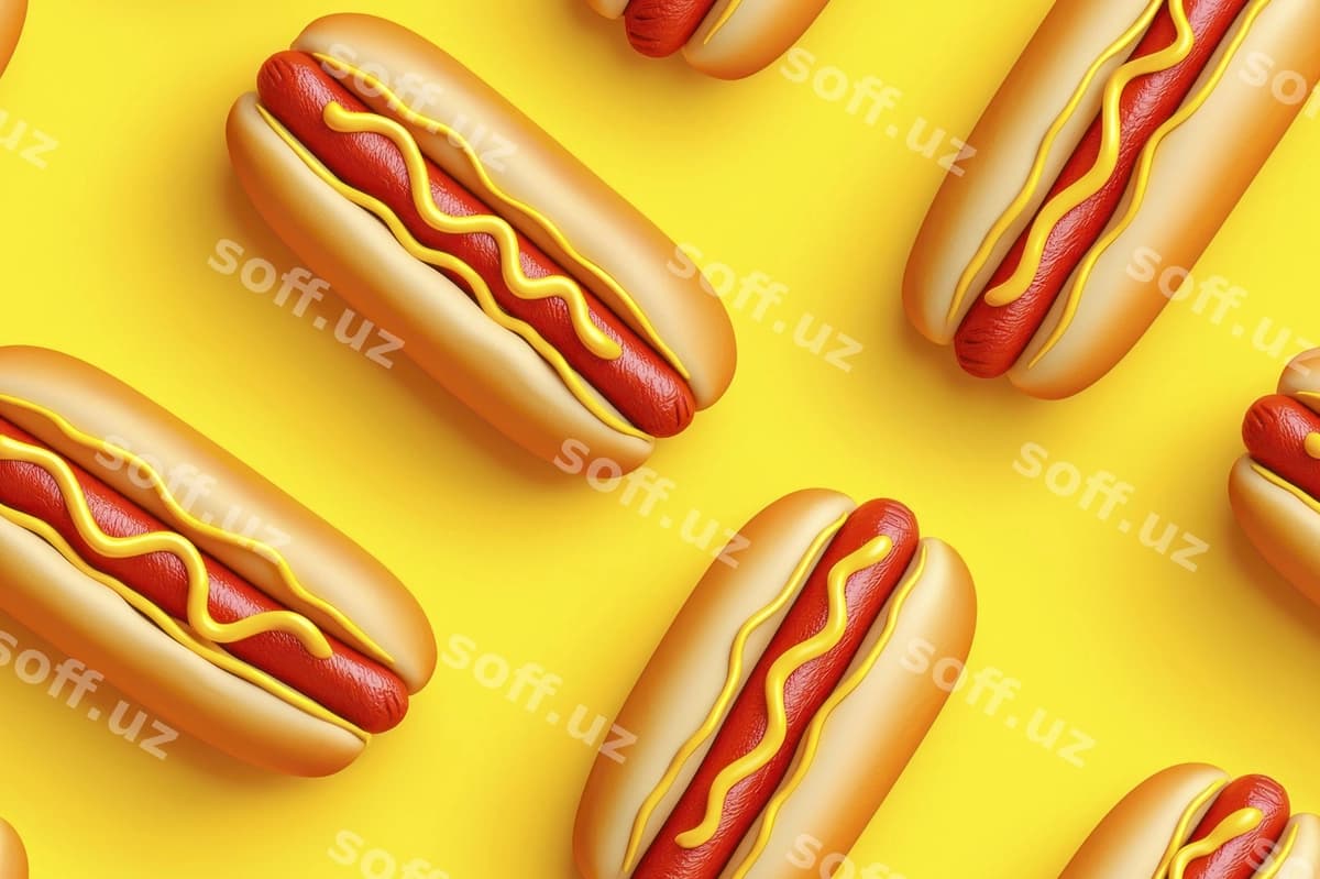 Mishar orqa fonda hotdog 3D uslubi | Tasty background hotdog 3d style