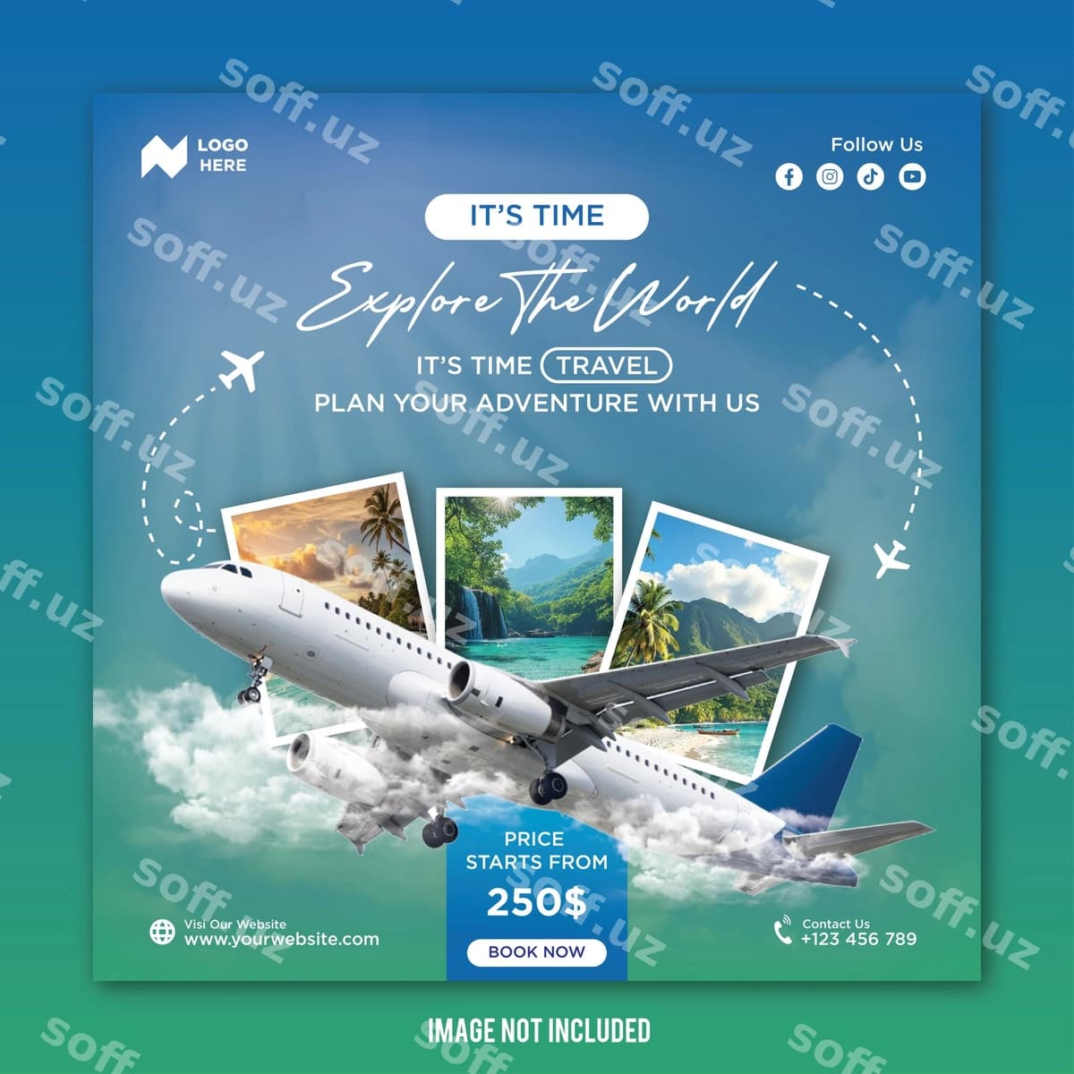 Sayohat agentligi uchun ijtimoiy media posti shabloni | Travel agency social media post template