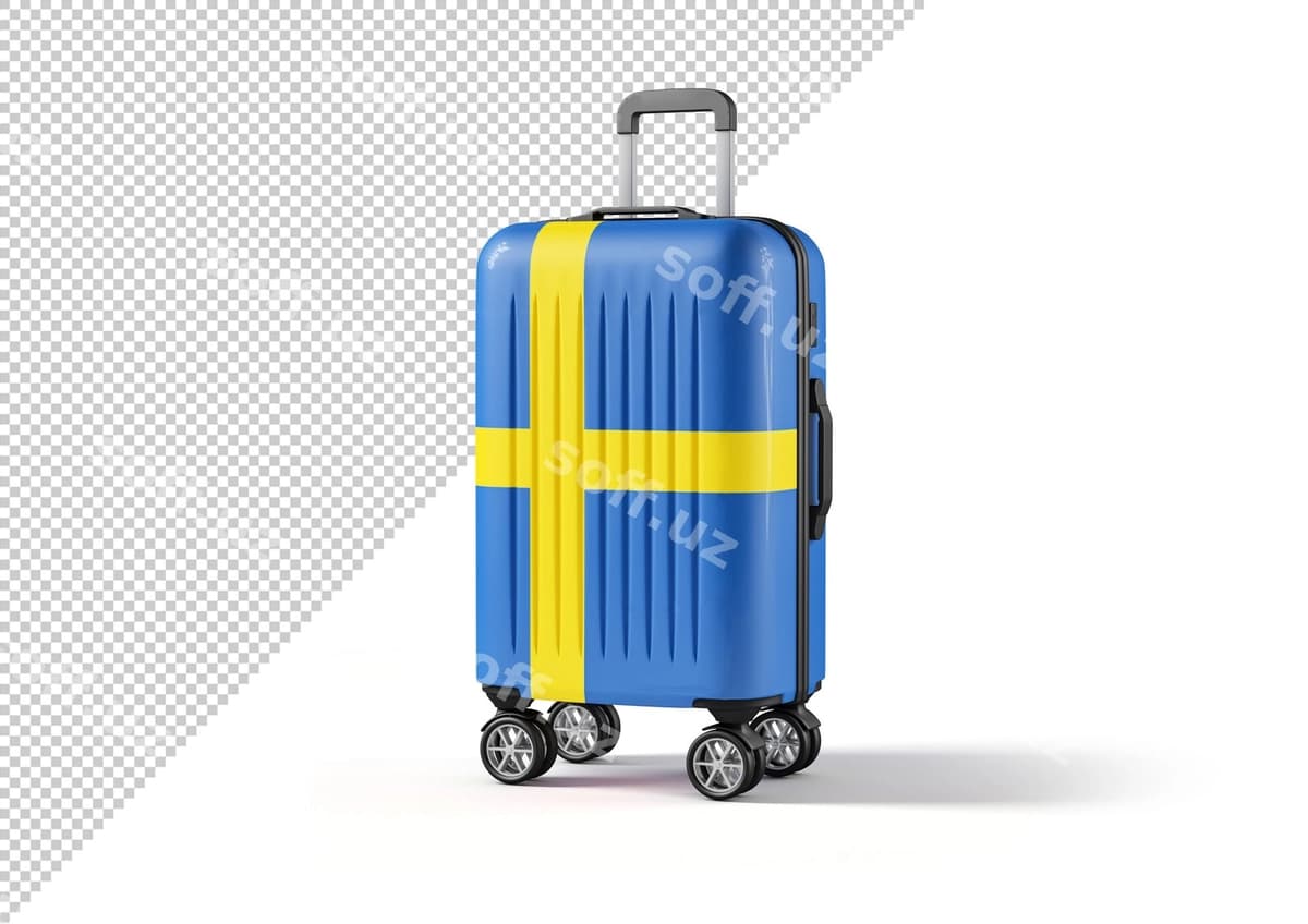 Sayohat valizi modeli Shvetsiya bayrog'i bilan | Travel suitcase mockup with sweden flag