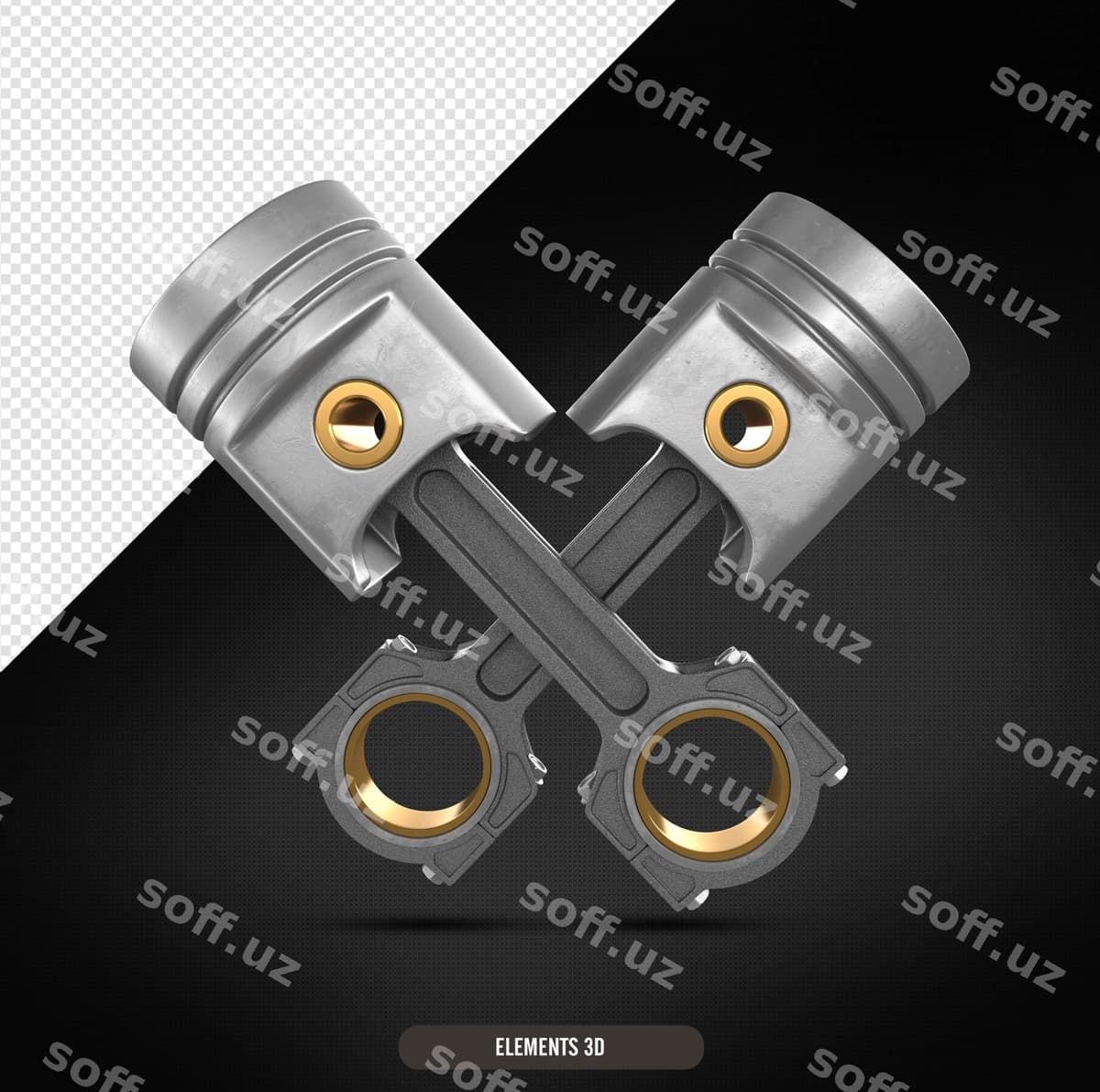 Ikki kesilgan pistonlar 3d premium psd | Two crossed pistons 3d premium psd